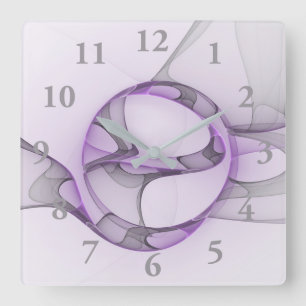 Modern Abstract Fractal Art Lavender Grey Square Wall Clock