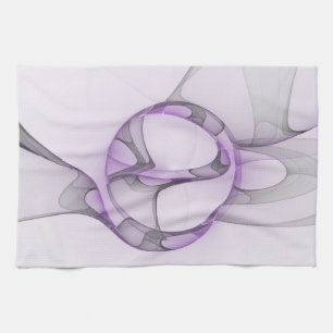 Modern Abstract Fractal Art Lavender Grey Tea Towel