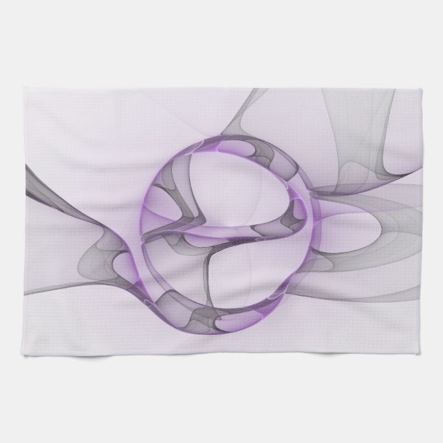Modern Abstract Fractal Art Lavender Grey Tea Towel (Horizontal)