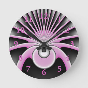 Modern Abstract Fractal Art Pink Gray Black Figure Round Clock