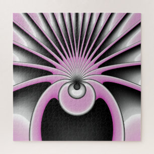 Modern Abstract Fractal Art Pink Grey Black Figure Jigsaw Puzzle