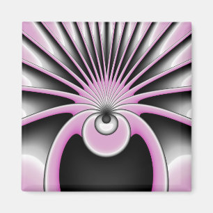 Modern Abstract Fractal Art Pink Grey Black Figure Magnet