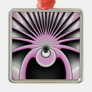 Modern Abstract Fractal Art Pink Grey Black Figure Metal Ornament