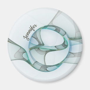 Modern Abstract Fractal Blue Turquoise Grey Name Magnet