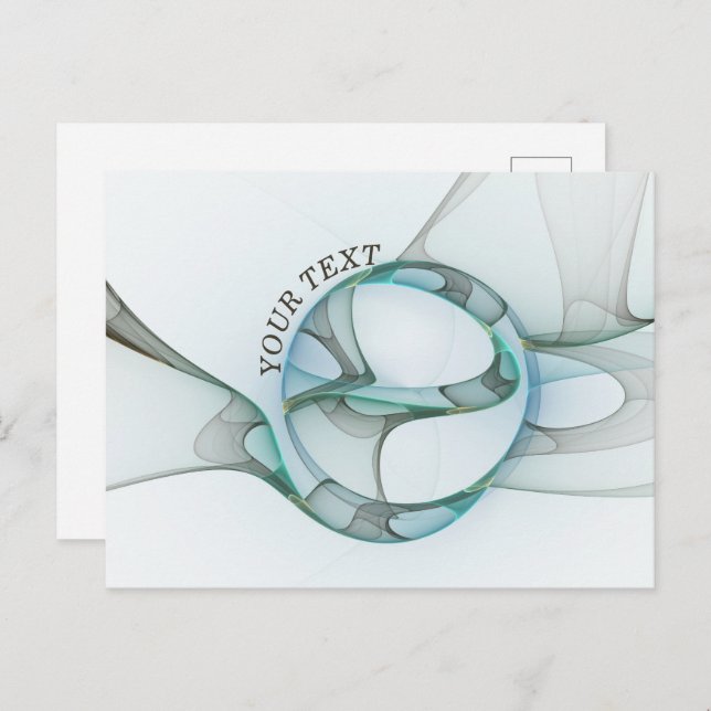 Modern Abstract Fractal Blue Turquoise Grey Text Postcard (Front/Back)
