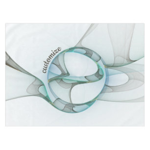Modern Abstract Fractal Blue Turquoise Grey Text Tablecloth