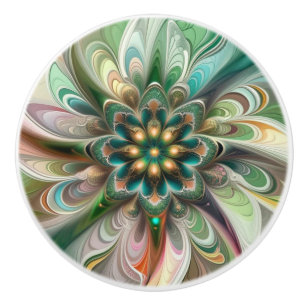Modern Abstract Fractal Colorful Fantasy floral Ceramic Knob