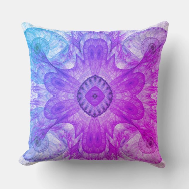 Modern Abstract Fractal Pink and Blue Design Cushion (Front)