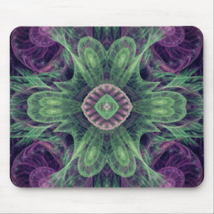 Modern Abstract Fractal Purple and Green Design Mouse Pad
