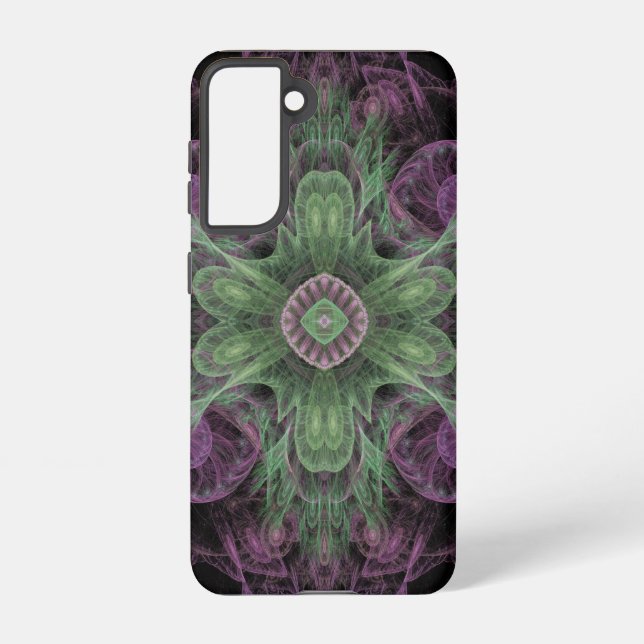 Modern Abstract Fractal Purple and Green Design Samsung Galaxy S21 Case (Back)