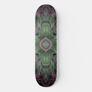 Modern Abstract Fractal Purple and Green Design Skateboard