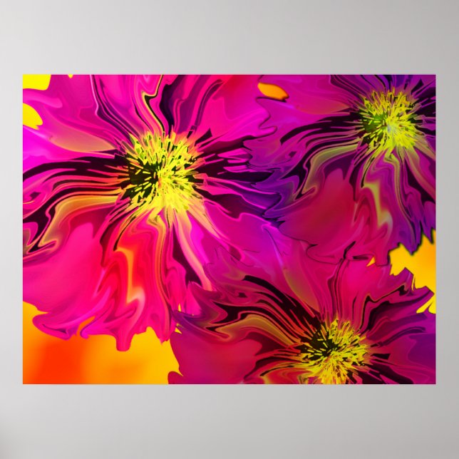 Modern Abstract Fuchsia (Magenta) Flowers Poster (Front)