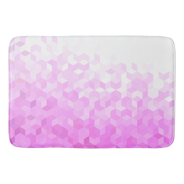 Modern Abstract Fuchsia Pink Girly Cube Gradient Bath Mat (Front)