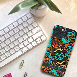 Modern Abstract Fun Teal Brown Customised Trendy iPhone 13 Pro Max Case