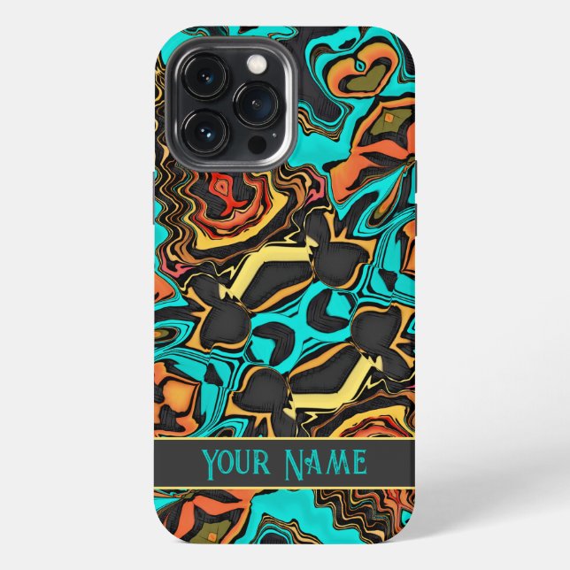 Modern Abstract Fun Teal Brown Customised Trendy iPhone Case (Back)