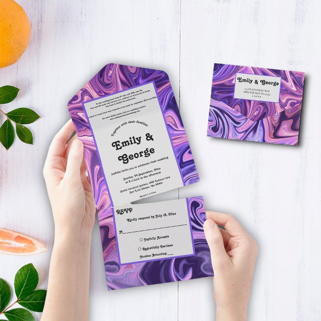 Modern Abstract Galaxy Art Wavy Blue Chic Wedding All In One Invitation (Creator Uploaded)