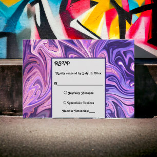 Modern Abstract Galaxy Art Wavy Blue Chic Wedding RSVP Card
