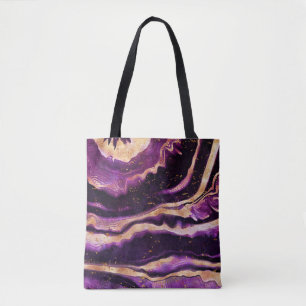 Modern Abstract Geode Dark Purple Pink Gold Agate Tote Bag