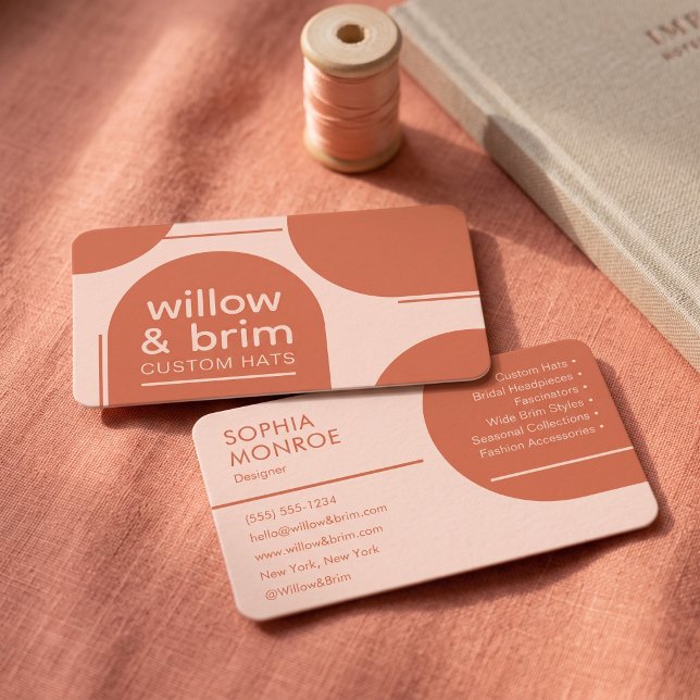 Modern Abstract Geometric Arch Design Business Card (Simulated business cards on table)