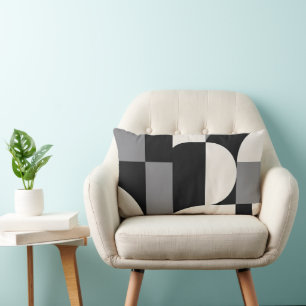 Modern Abstract Geometric Art Pattern in Monochrom Lumbar Cushion
