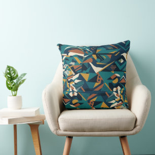 Modern Abstract Geometric Art - Retro Teal Orange Cushion