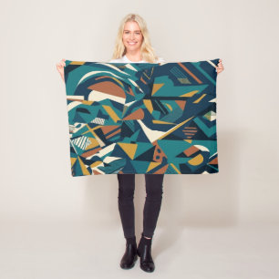 Modern Abstract Geometric Art - Retro Teal Orange Fleece Blanket