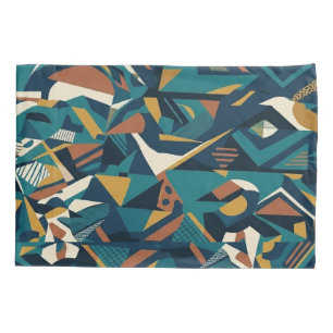 Modern Abstract Geometric Art - Retro Teal Orange  Pillowcase