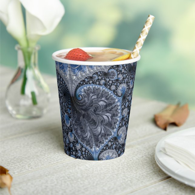 Modern Abstract Geometric Black Blue Fractal Paper Cups (Insitu)
