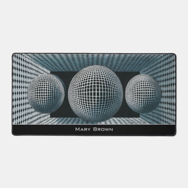 Modern Abstract Geometric Black White Pattern Desk Mat (Front)