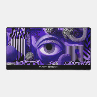 Modern Abstract Geometric Black White Purple Art Desk Mat