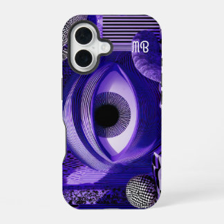 Modern Abstract Geometric Black White Purple Art iPhone 16 Case
