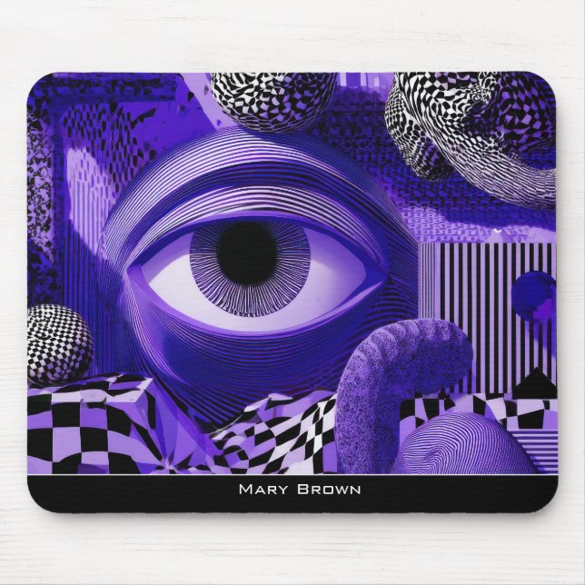 Modern Abstract Geometric Black White Purple Art Mouse Pad (Front)
