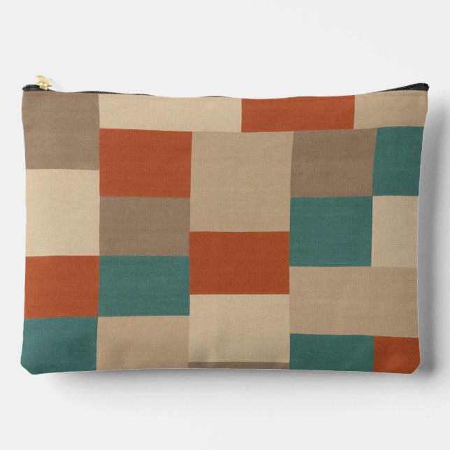 Modern Abstract Geometric Block in Teal & Beige Accessory Pouch (Front)