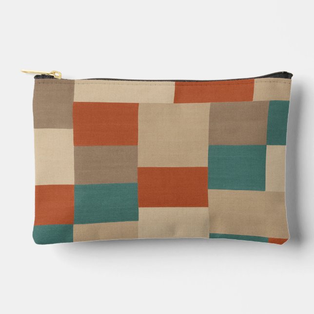 Modern Abstract Geometric Block in Teal & Beige Accessory Pouch (Front)