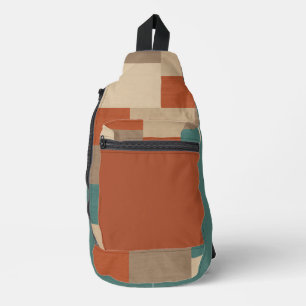 Modern Abstract Geometric Block in Teal & Beige Sling Bag