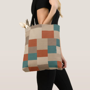 Modern Abstract Geometric Block in Teal & Beige Tote Bag