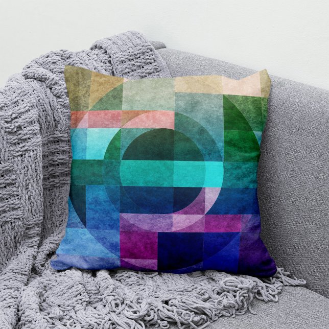 Modern abstract geometric Blue green pink Circle Cushion (Creator Uploaded)