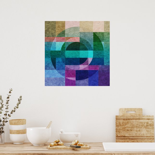 Modern abstract geometric Blue green pink Circle Poster (Kitchen)