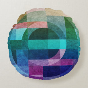 Modern abstract geometric Blue green pink Circle Round Cushion
