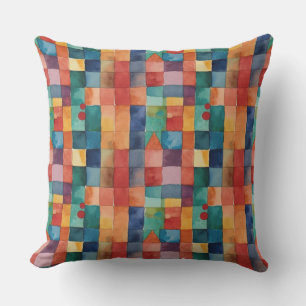 Modern Abstract Geometric Blue Orange Watercolor Cushion