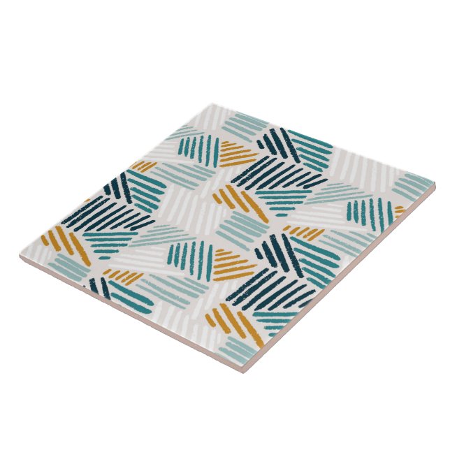 Modern Abstract Geometric Brush Pattern Ceramic Tile (Side)