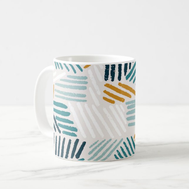 Modern Abstract Geometric Brush Pattern Coffee Mug (Front Left)