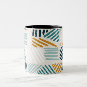 Modern Abstract Geometric Brush Pattern Two-Tone Coffee Mug