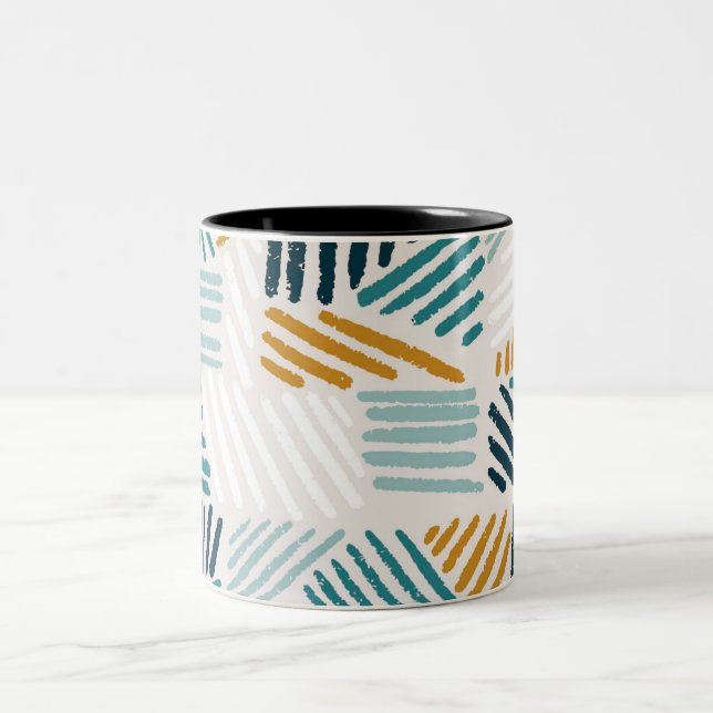 Modern Abstract Geometric Brush Pattern Two-Tone Coffee Mug (Center)