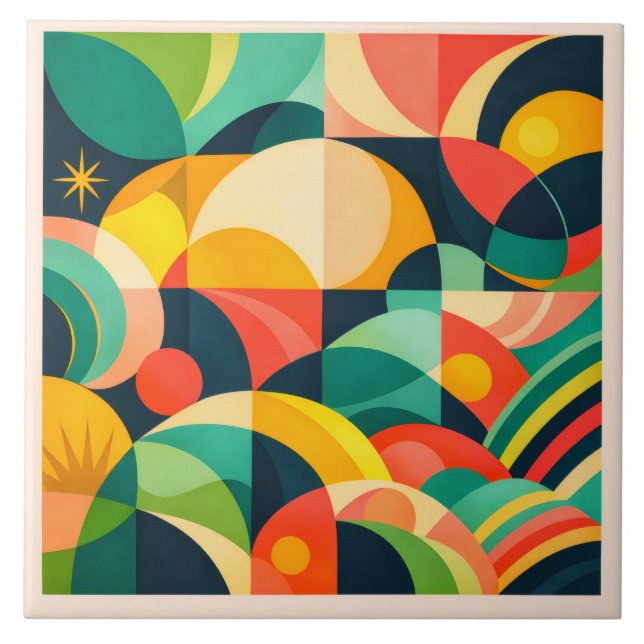 Modern Abstract Geometric  Ceramic Tile (Front)