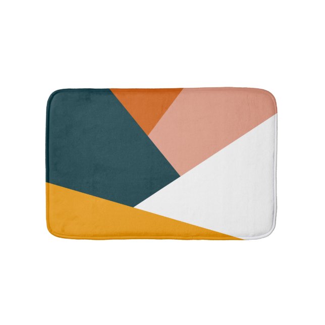Modern abstract geometric colour block pattern bath mat (Front)