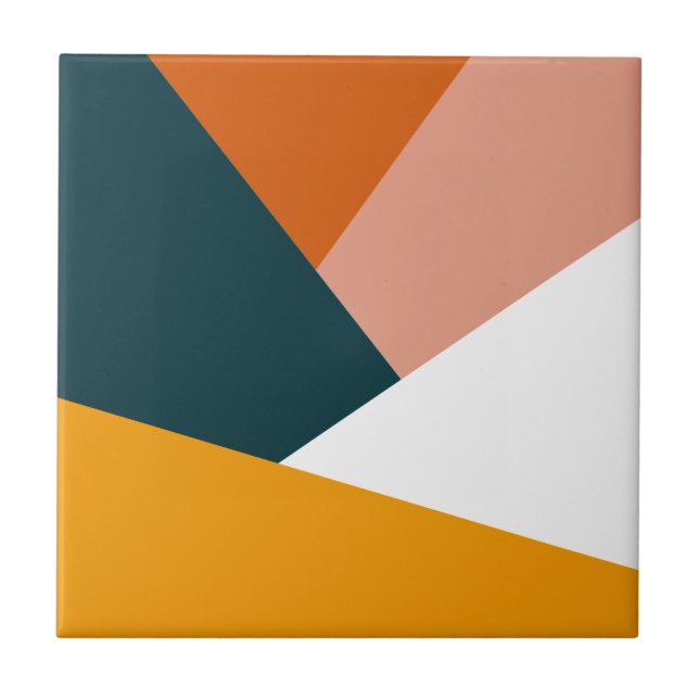 Modern abstract geometric colour block pattern ceramic tile (Front)