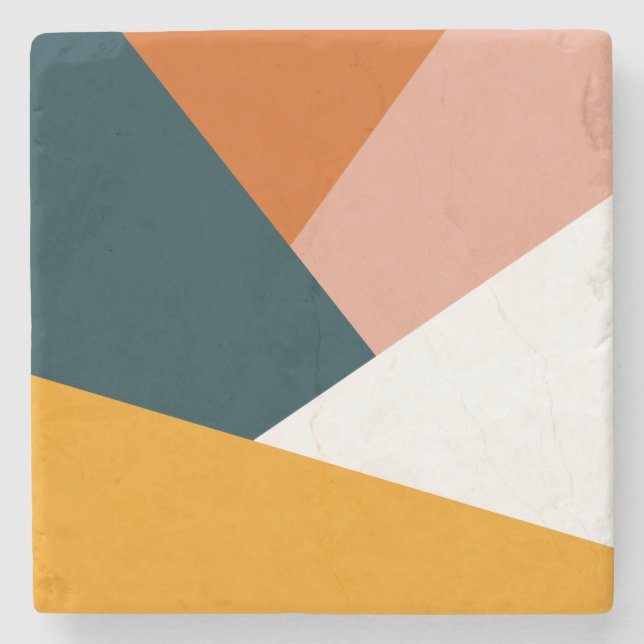 Modern abstract geometric colour block pattern stone coaster (Front)