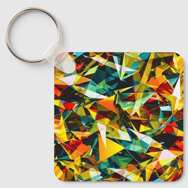 Modern Abstract Geometric Colourful Crystal Glass Key Ring (Front)