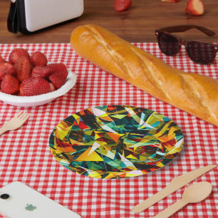Modern Abstract Geometric Colourful Crystal Glass Paper Plate